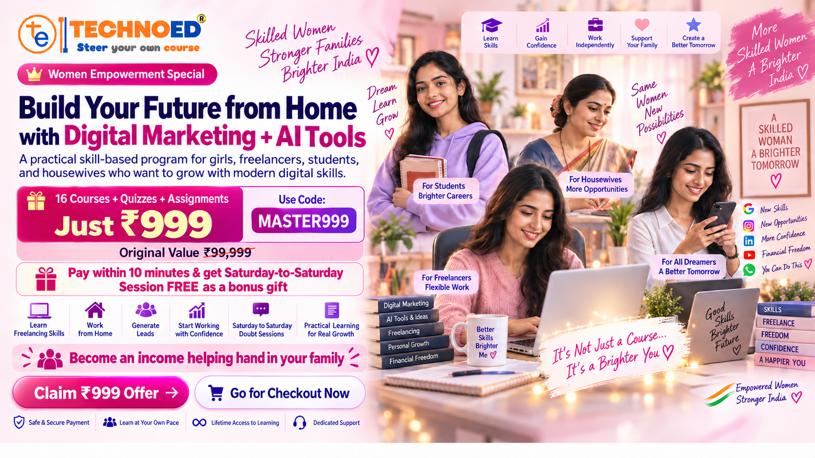 TechnoEd Women Empowerment Special: 16 Digital Marketing and AI Tools courses for ₹999