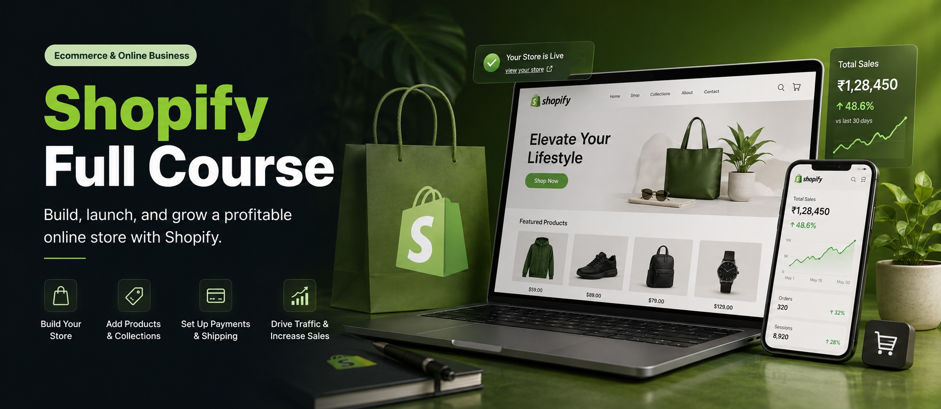 Shopify full course course banner