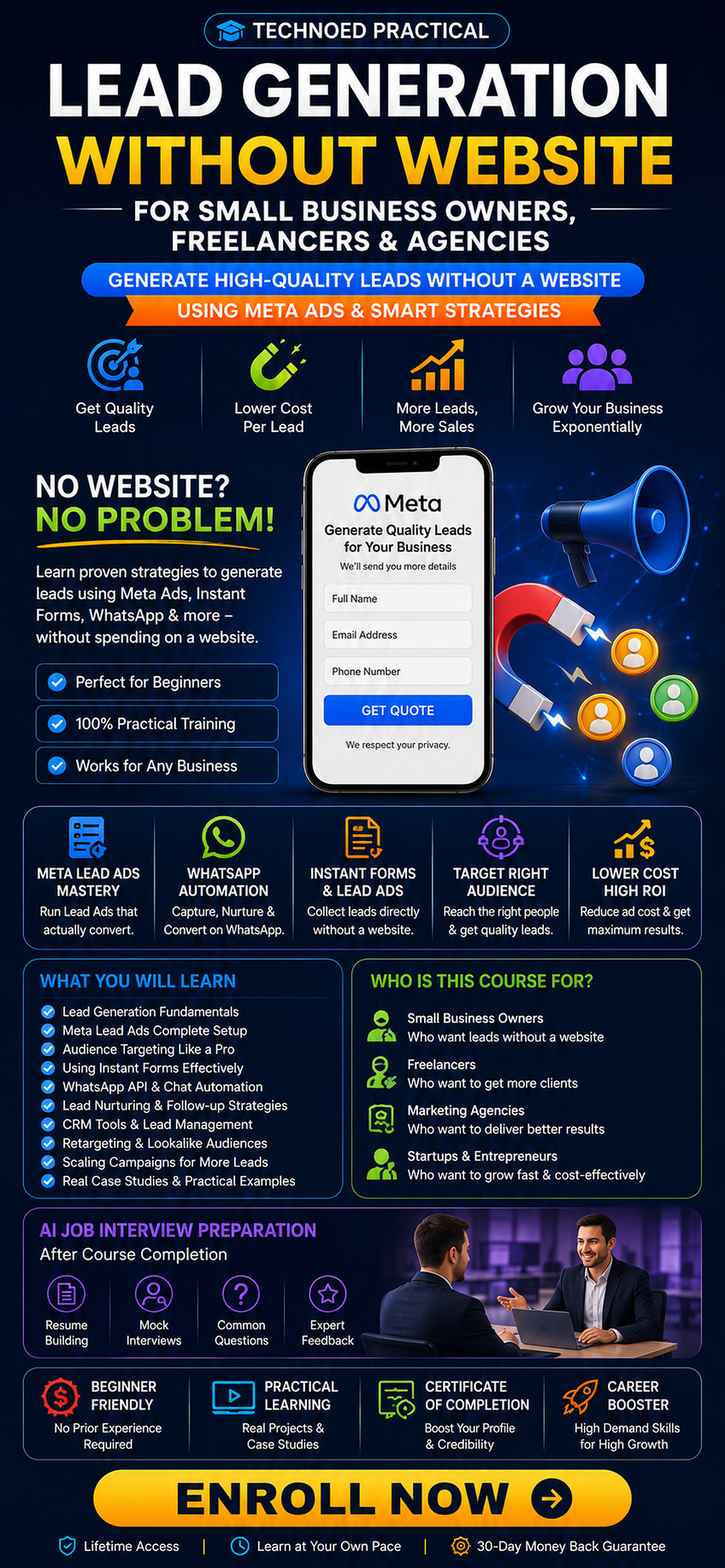 Lead Gen without Website for Small Business Owners mobile course banner